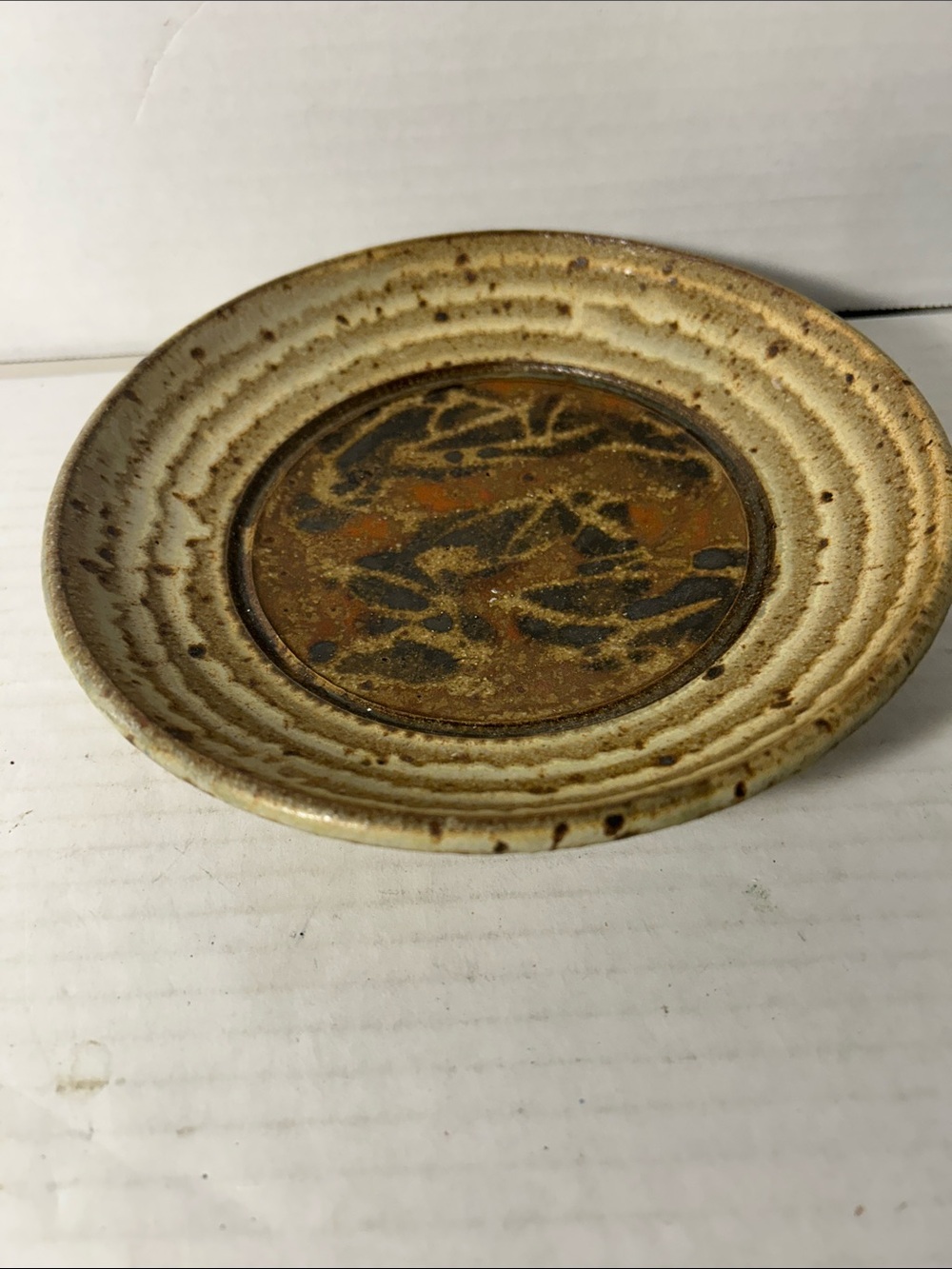 Handmade Ceramic Decorative Plate - Beige and Brown 8 inch